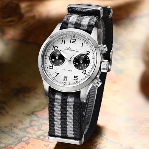 ADDIESDIVE 39 MM Chronograph Watch Panda Dial Quartz VK64 Movement Synthetic Sapphire Super Lume 100 M Mens Waterproof Watches Comfortable Nylon Strap