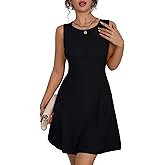 Vidifid Women's Sleeveless Boat Neck Mini Dress Summer A-Line Club Party Little Short Dresses with Pockets