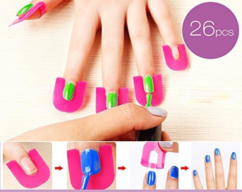 26Pc Nail Polish Shield Clip Nail Art Manicure Stickers Tips Finger Cover Protector Plastic Case