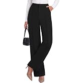 DLOODA Womens Dress Pants Straight Leg High Waisted Stretchy Work Slacks | Pull On Pants, Business Casual, Dressy Trousers, 2 Pockets, Front Pintuck, Faux Fly, Office, Travel, Daily Wear