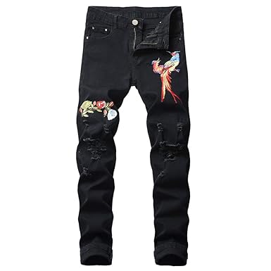 Jeans Herren GreatestPAK Mode Stickerei Riss Neu Einfarbig Reißverschluss Hose