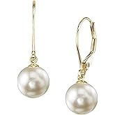 THE PEARL SOURCE White Japanese Akoya Real Pearl Earrings for Women - 14k Gold Leverback Earrings | Earrings with Genuine Cultured Pearls Pearl Gifts for Christmas, Holidays and Anniversary