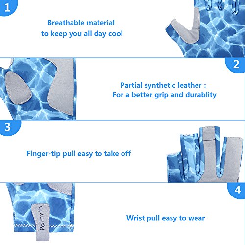 Palmyth UV Protection Fishing Fingerless Gloves UPF50+ Sun Gloves Men