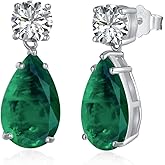 Emerald Earrings for Women Created Emerald Green earrings 18K White Gold Plated Silver Teardrop Pear Shape