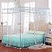 JQWUPUP Mosquito Net for Bed - 4 Corner Canopy for Beds, Canopy Bed Curtains, Bed Canopy for Girls Kids Toddlers Crib, Bedroom Decor (Twin Size, Light Blue)
