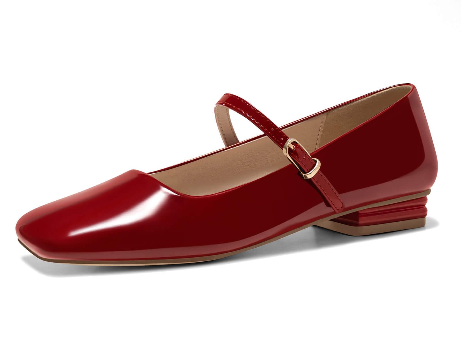 Coutgo Women's Mary Jane Flats Closed Square Toe Ballet Flat Dressy ...