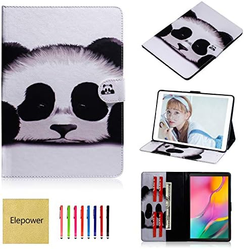 Elepower Folio Case Fit Samsung Galaxy Tab A 10.1 2019, Premium Leather Flip Stand [Card/Money Slots] Magnet Protective Cover Pattern Case for Galaxy Tab A 10.1 Inch T510/T515 Tablet, Cute Panda