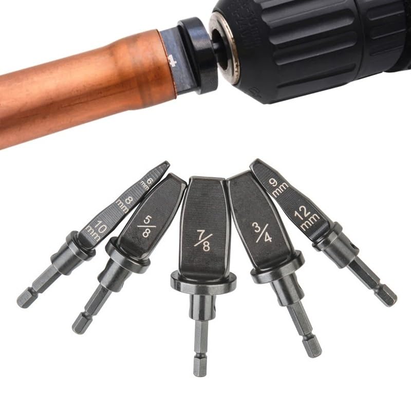 Uadme Pipe Expander Drill Bit, 5Pcs Copper Tube Hex Shank Swaging Tool Set HVAC Repairing Set, Air Conditioner Copper Pipe Swage Tubing Rotary Tool with Size 6/8/9/10/12/16/19/22mm Bits