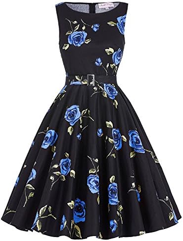 WANabcMAN Graceful Crew Neck Vintage Swing Dress for Women Floral Size M BP02-17 Floral- 17Medium