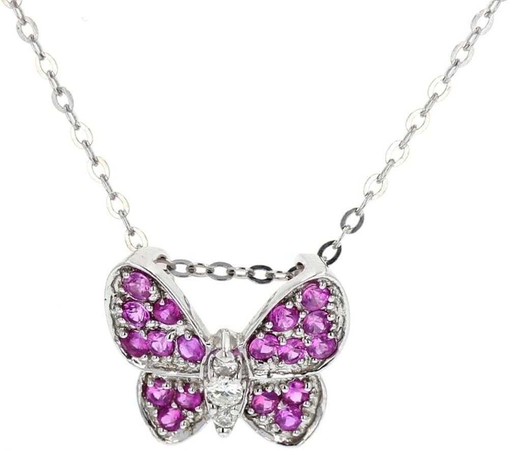 Butterfly Pendant, White Gold Diamond & Pink Sapphire