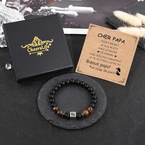 CheersLife Cadeau Futur Papa, Bracelet Annonce Grossesse Papa, Premier Cadeau Fete Des Peres, Bracelet Fete des Peres Homme, Cadeaux Anniversaire Homme 30 40 50 Ans