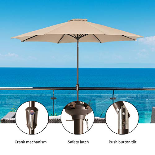Fokebel 10 FT Outdoor Patio Umbrella Garden Table Umbrellas with Push Button Tilt&Crank,8 Ribs