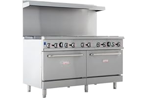 EMPURA 60" Freestanding Natural Gas Range | Cooking Stove with Dual Standard Ovens and (10) Cast-Iron Open Burners for Kitchen Restaurant | 360,000 BTU | 60"W x 32-5/8"D x 60-3/8"H, Stainless Steel