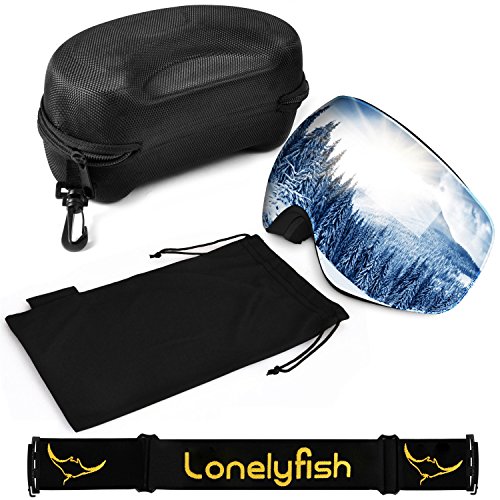 Ski Goggles, Frameless Snowboard Goggles Interchangeable Double Lens with Elastic Strap&Protective Case for Men Women - Anti Fog, 100% UV400 Protection, FDA & CE Approved (Silver(VLT18.5%)