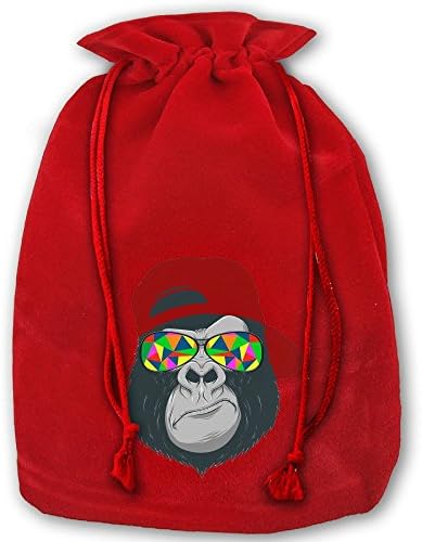 Gorilla With Red Hat And Sunglass Red Christmas Drawstring Bags / Santa's Trouser Bag/ Christmas Gift