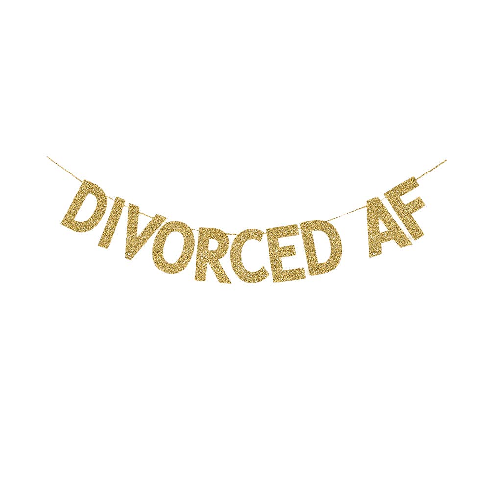 JTPartyTime Divorced AF Banner, Gold Glitter Paper Sign for Divorce Party Decorations