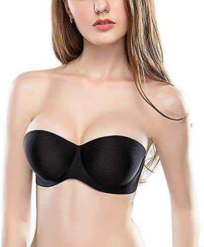 Udeo Sexy Invisible Bra Seamless Push Up Strapless Bra (80AB, Black) …