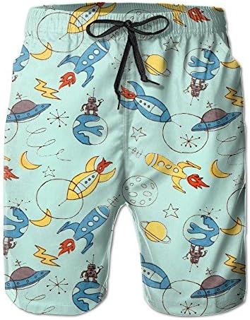 Boys Piled Kids Doodle Rockets UFOs Cool Quick Dry Beach Shorts Cargo Shorts