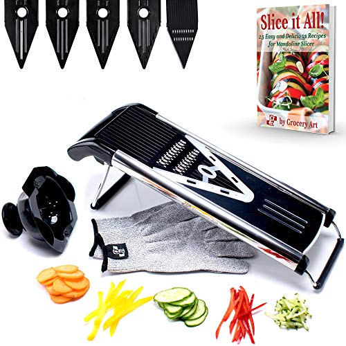 [Improved] Mandoline Slicer V-Blade + FREE Cut-Resistant Gloves - Stainless Steel Adjustable Vegetable Mandolin Food Slicer, Julienne Cutter - Includes 5 Inserts, Food Holder & Blade Guard - Thumbnail 5