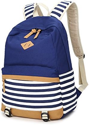HC Blue Canvas Rucksack Girl's Backpack Laptop School Backpack For Travel Fits up to 15 inch Laptop Cute Light Weight Teen Student Book Bag