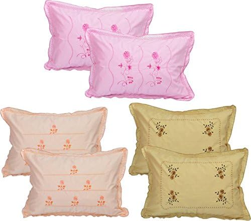 HSR Collection Embroidery King Size Cotton Pillow Covers Set of 6-18 x28 Inches - Multicolor