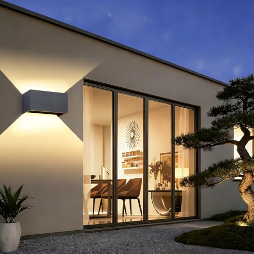 FUPE 2 Pieces Outdoor/Indoor LED 25 W Outdoor Wall Lamp Anthracite IP65 Waterproof Aluminium Outdoor Wall Light Adjustable Light Angle 3000 K Warm White