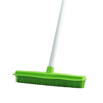Long Handle Rubber Brush Push Broom With Soft Rubber Bristles And