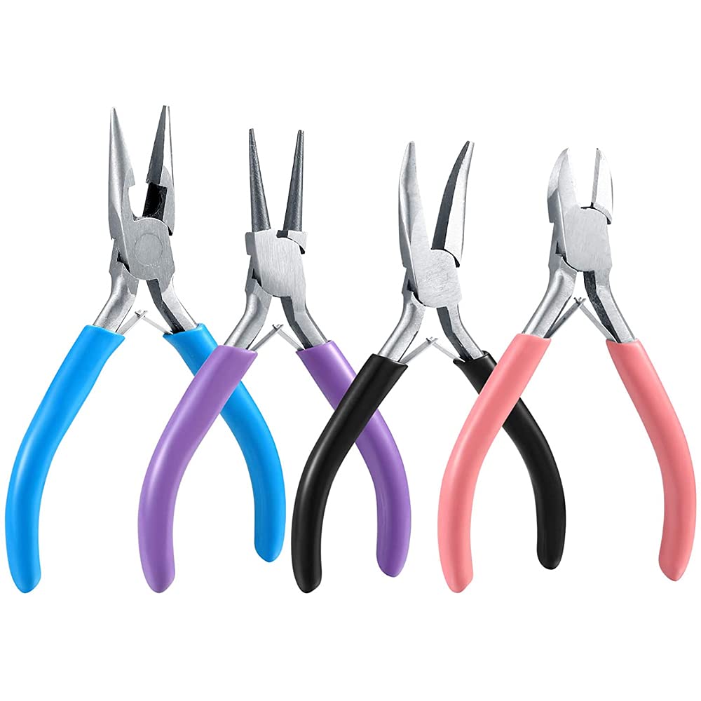 MMOBIEL 4Pcs Jewelry Pliers Set Making Tools Kit, Needle- / Long- / Chain Nose, Wire Cutter Craft Tools for Jewelry Repair, Jewellery Beading, Wire Wrapping, DIY Craft