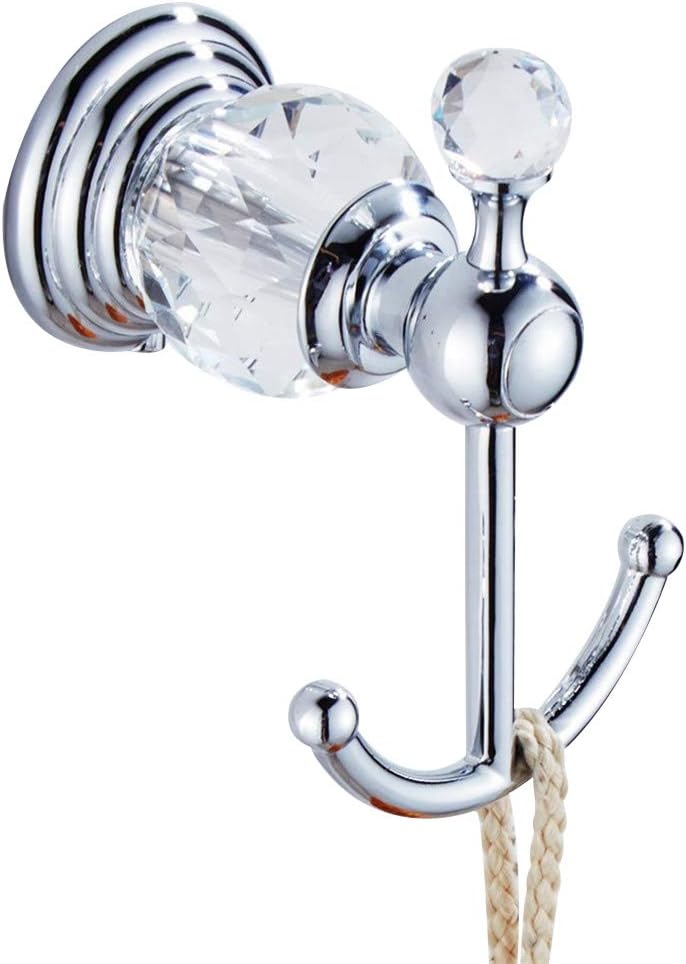WOMAO Towel Hook Chrome Crystal Wall Mounted Bathroom Coat Hook Silver for Kitchen Toilet Double Design Decorative Bath Command Hook