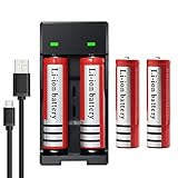 4 Pack Batteries and A Charger,18650 Li-ion 3.7V - Applicable for High-power LED by Deruicent