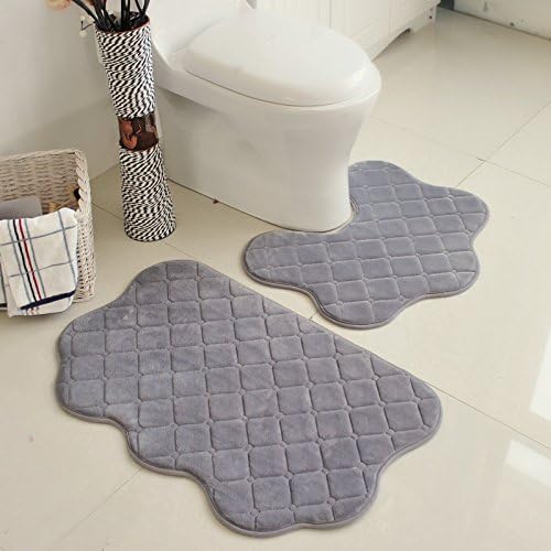 SKCQ 2 Piece Bathroom Rugs Set No Slip Pedestal Mat Memory Foam Bath Rug (Grey)