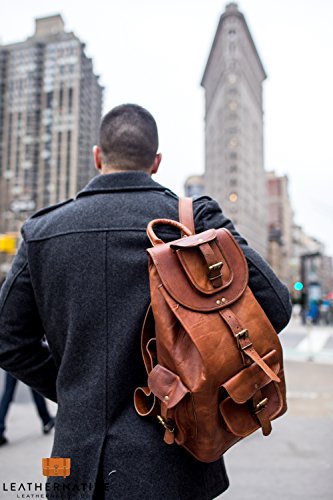 Leather Native halloween sale 16" Genuine Leather Retro Rucksack School/Travel Drawstring Macbook Backpack Great Gift For Men And Women Pre Valentines Day Special Sale! - Thumbnail 2
