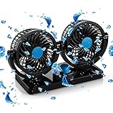 Dual Head Clip Car Fan - 12V DC Electric 2 Speed Fans, Quiet Strong Dashboard Cooling Fan for Sedan SUV RV Boat Auto Vehicles or Home - Effectively Blow Out Hot Air, Smoke, Odors, Defrost