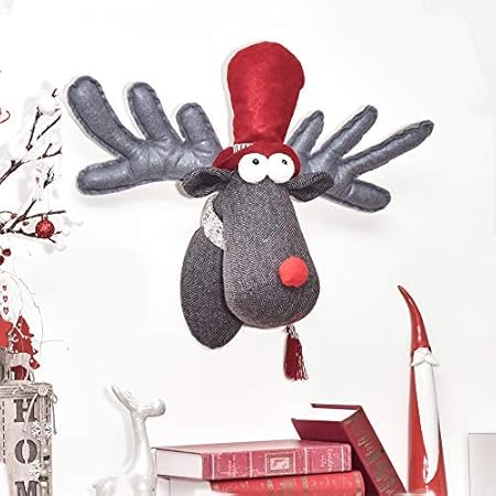 Valery Madelyn Décoration De Tête De Renne De Noël Tête De Cerf En Tissu Rouge Et Gris De 157 40cm Pour Décoration De Manteau Et Mur