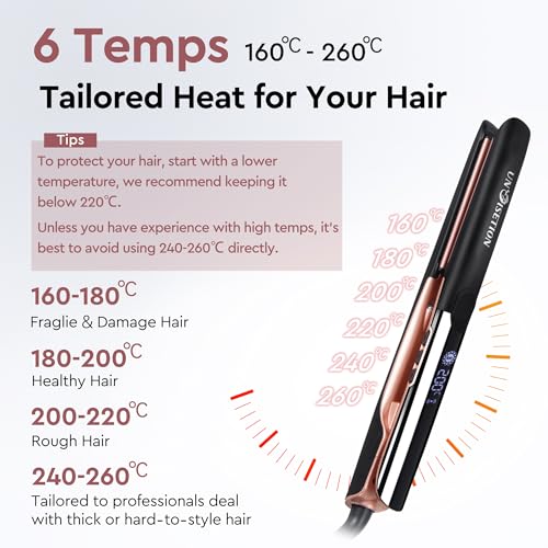 UNOISETION Flat Iron Hair Straighteners for Women with Negative Ion Hair Care, Advance 3D Floating Plates with Vibration, 15S Fast Heating, Up to 260°C, Hair Straighteners and Curlers in One
