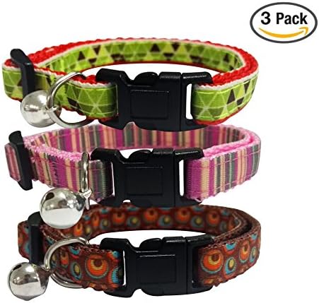 Bemix Pets Cat Collar with Bell for Small Dogs, Set of 3, Retro