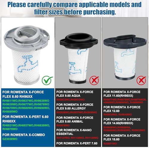 2 x Replacement Filters for Rowenta ZR009006 X-Force Flex 8.60 RH9611 RH9637 RH9638 RH9639 RH9677 RH9678 RH9679 RH9680 RH9690 RH9695 Vacuum Cleaner for X- 6.6 PERPERT 0 RH6821 RH6837 RH6838 RH6878