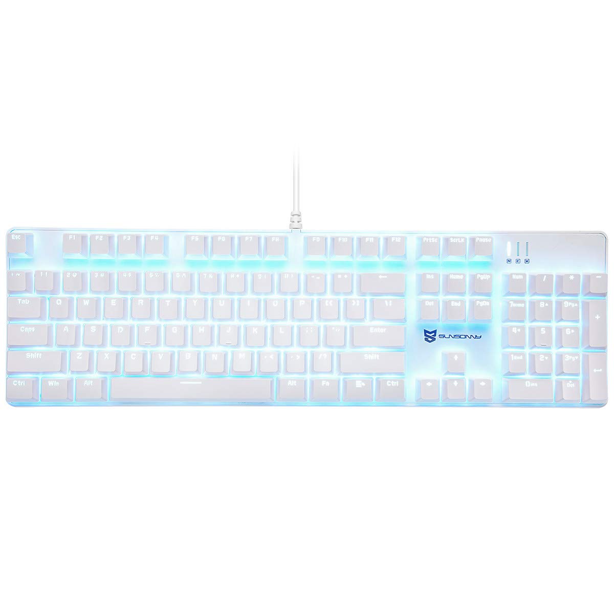 Mecool Mechanical Gaming Keyboard Wired Blue Backlit Keyboard Brown Switches Full Size 104 Keys US Layout-White