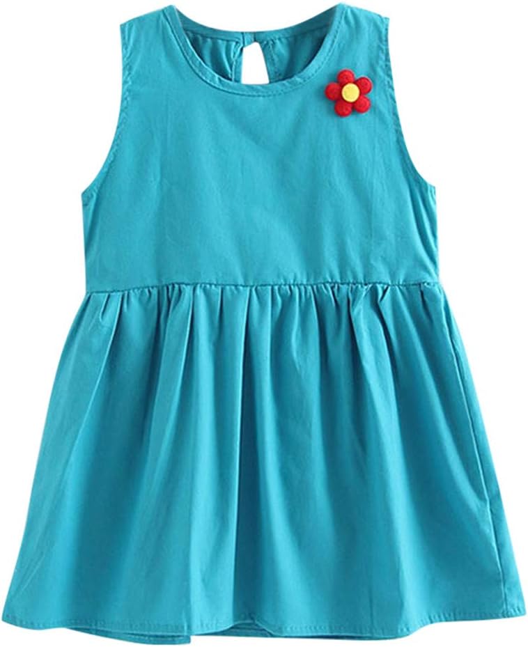 Auied Toddler Kids Baby Girl Solid Flower Casual Princess Party Dress Sundress Clothes