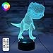 [ 7 Colors/3 Working Modes/Timer Function ] Remote and Touch Control Dinosaur Night Lights, Dimmable LED Bedside Lamp for Baby and Kid’s Bedroom, Extra Wall Adapter Included