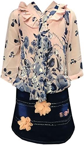 ALL ABOUT PINKS Girl's Net Denim Skirt and Top