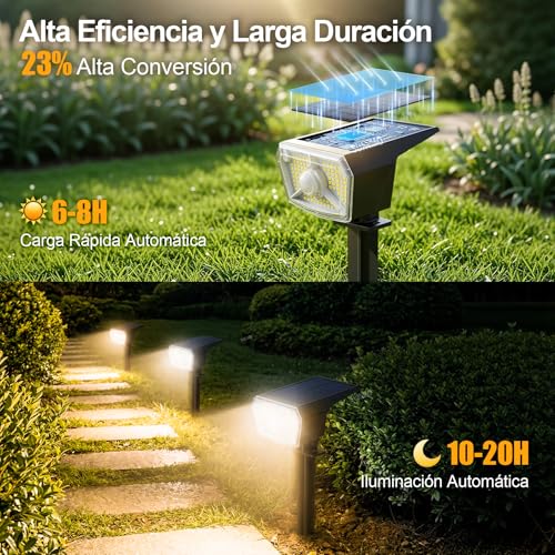 SUNNMO Solar Lights LED Outdoor Garden with Motion Sensor, 6 Pieces LED Spotlights Outdoor Solar Garden Powerful 104 LED 3 Modes, Spotlight Lamp Solar Light Outdoor Garden IP65 Waterproof Warm Light