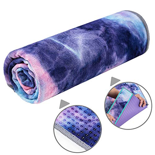 ADORENCE Non Slip Yoga Towel (Upgraded PVC Grippies+Side Pockets) Microfiber Sweat Absorbent & Quick Dry Mat Towel – Ideal for Hot Yoga, Pilates and Workout