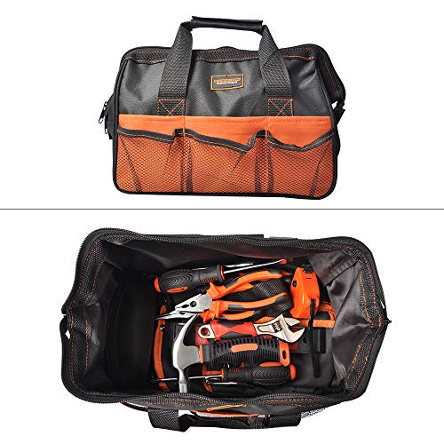 Mysterystone TFK009 Set 14Piece Real Tool Kit for Children Tool Belt Pouch Bag for Woodworking Projects Home Repair, Orange