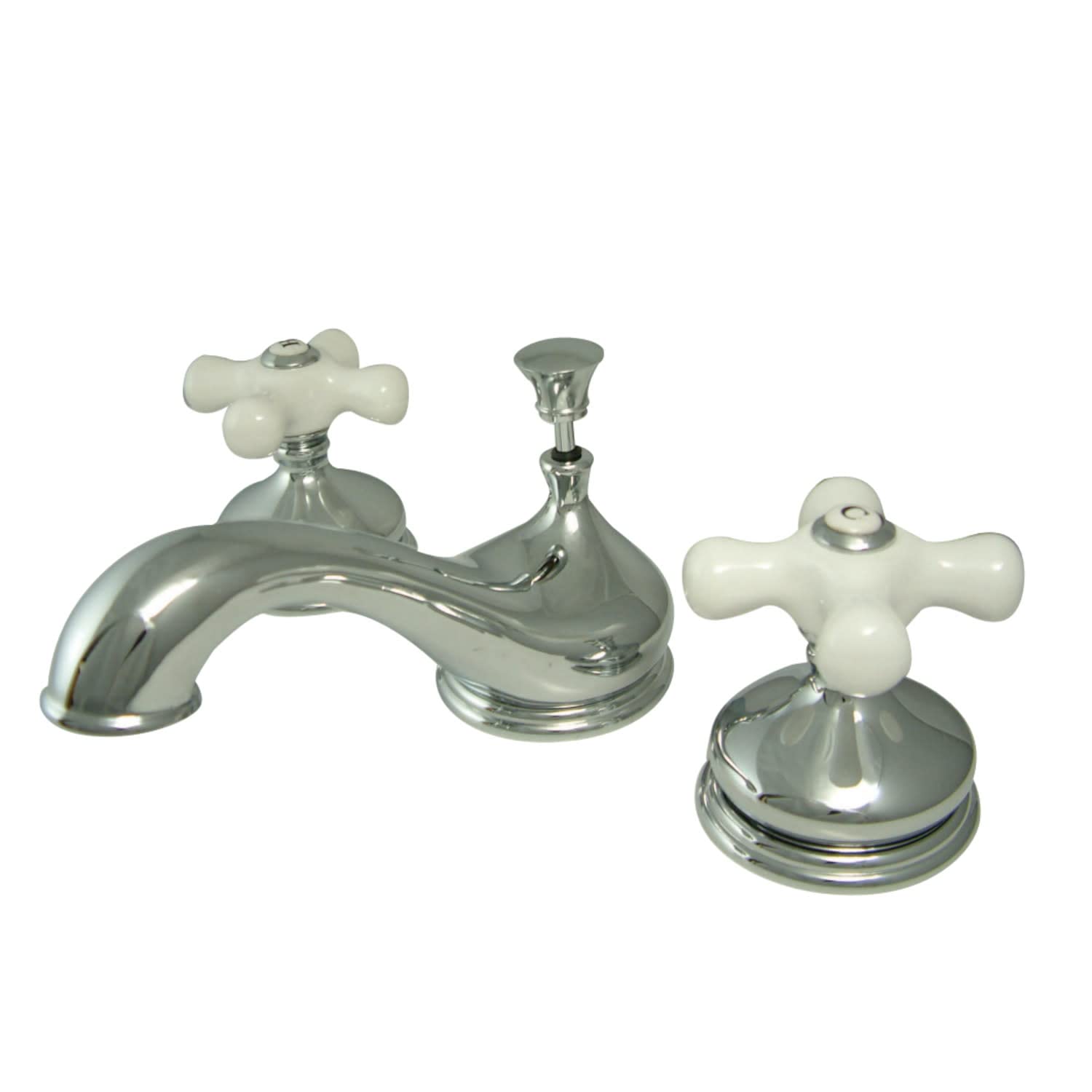 Photo 1 of Kingston Brass KS1161PX Heritage Widespread Lavatory Faucet with Porcelain Cross Handle, Polished Chrome, 8-Inch Adjustable Center