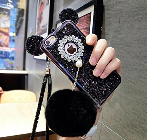iPhone 7 Plus Mouse Ears Case,iPhone 7 Plus Rabbit Fur Ball Case,Luxury Bling Glitter Mouse Ears Rabbit Fur Ball Phone Case Cover For iPhone 7 Plus 5.5 inch