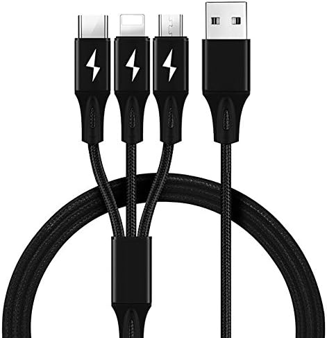 Multi Charger Cable,3 in 1 Multiple Premium Nylon Braided Charging Cable 3.9ft/1.2m with Lighting / Micro / Type C for iPhone 7/7 Plus/6/6S Plus,iPad,iPod,HTC,Sony,LG and More(Black)