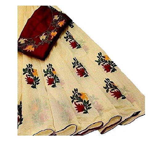 Womens Cotton Blend and Linen Saree with Blouse Piece (A1, Off White)