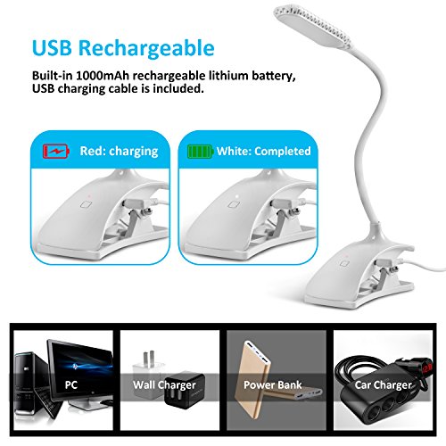 Joytech Led Reading Light, LED Clip Book Light [360° Adjustable,3 Brightness,Touch Switch] 12 LED Rechargeable USB Bedside Desk Book Lamp Music Stand Light with Eye Protection for Bookworms & Kids - Thumbnail 2