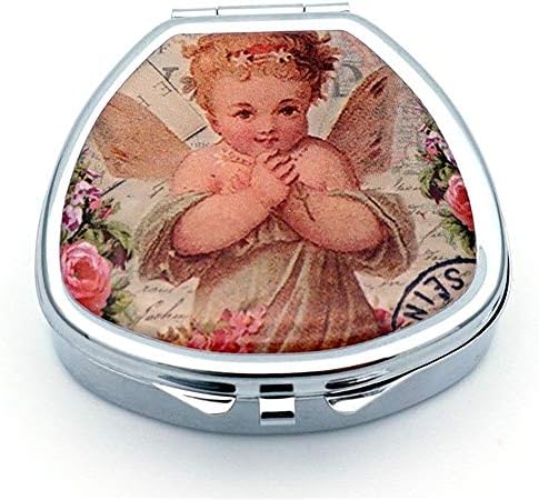 Art Pill Box with 1 Large Compartment 2 or 3 Times a Day AM PM Portable Travel Pill Organizer Shell Silver Metal Pill Case Medicine Holder Container Jewelry Box for Purse Pocket(Angel 2)